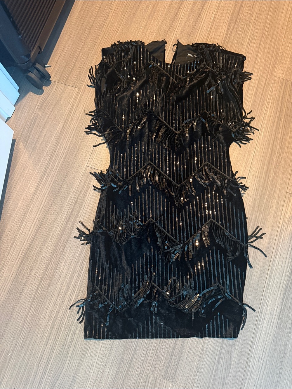 Zara Black Sequin Fringe Mini Dress - Women